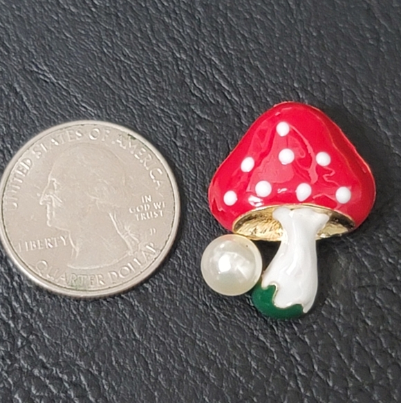 Sweetest Enamel Mushroom with Pearl Brooch- NWOT - Picture 2 of 3
